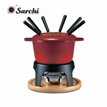 Cast iron enameled chocolate Fondue Melting Pot with Prongs